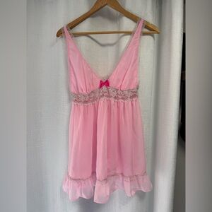 Victoria’s Secret Pink Lace Babydoll Nightie w/ Panties Sheer Lingerie Size L